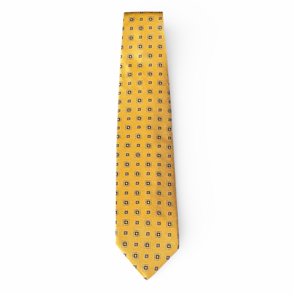 Brooks Brother's‎ Silk Gold Yellow Blue Geometric Patterned Tie Men's Pristine